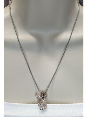 Vintage Playboy Signed Crystal Bunny Pendant Necklace
